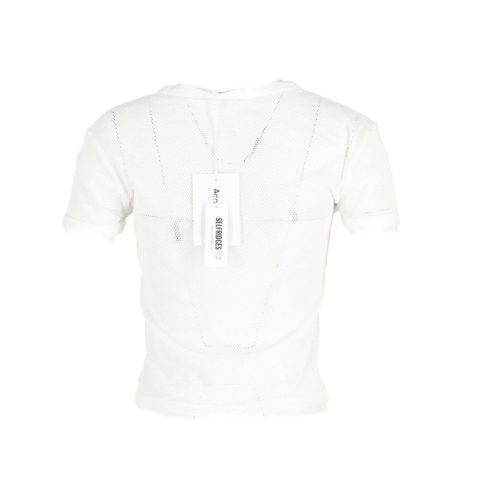 Acne Studios Logo Patch Fishnet T-Shirt in White Cotton