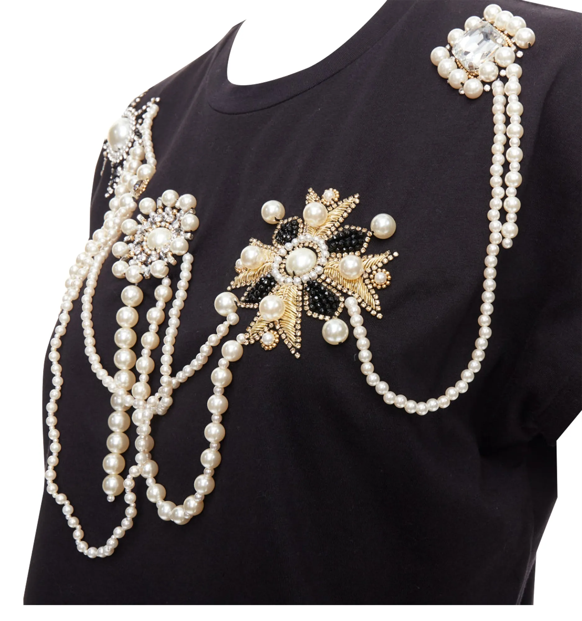 Balmain cotton pearl bead embellished crop tshirt