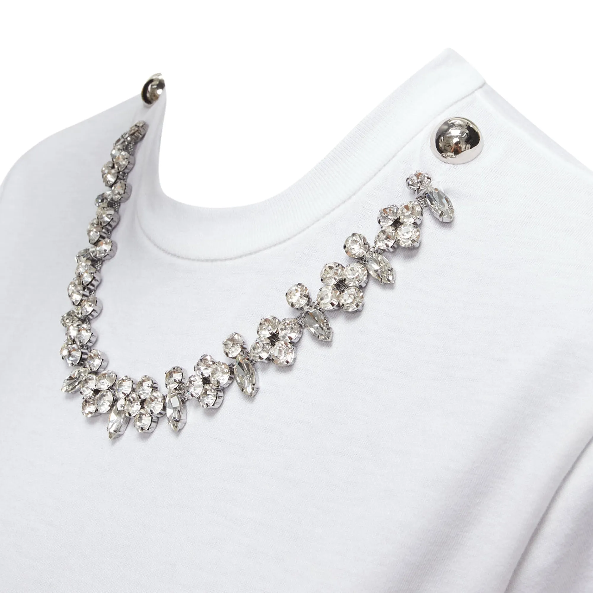 Christopher Kane Crystal Rhinestone Dome Stud Necklace Cotton Tshirt