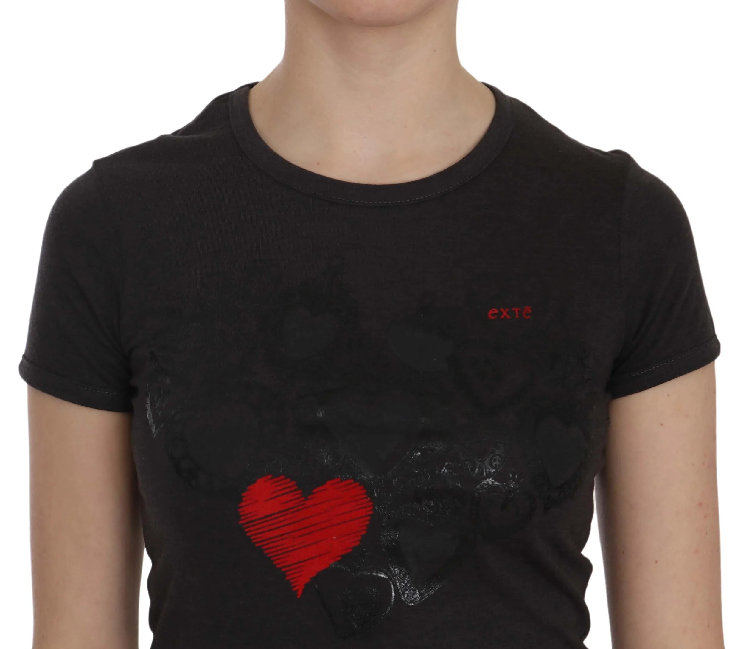 Exte  Hearts Print Short Sleeve Casual Shirt Women's Top