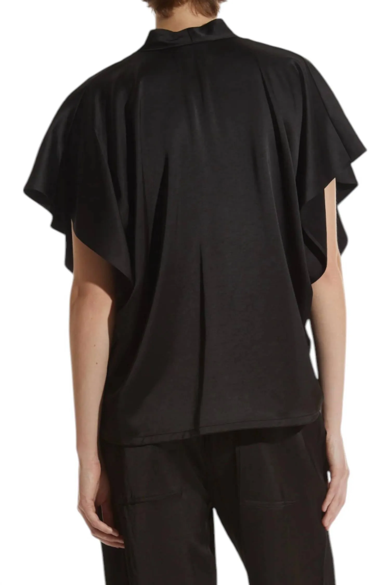 Finn V-Neck Charmeuse Top In Black