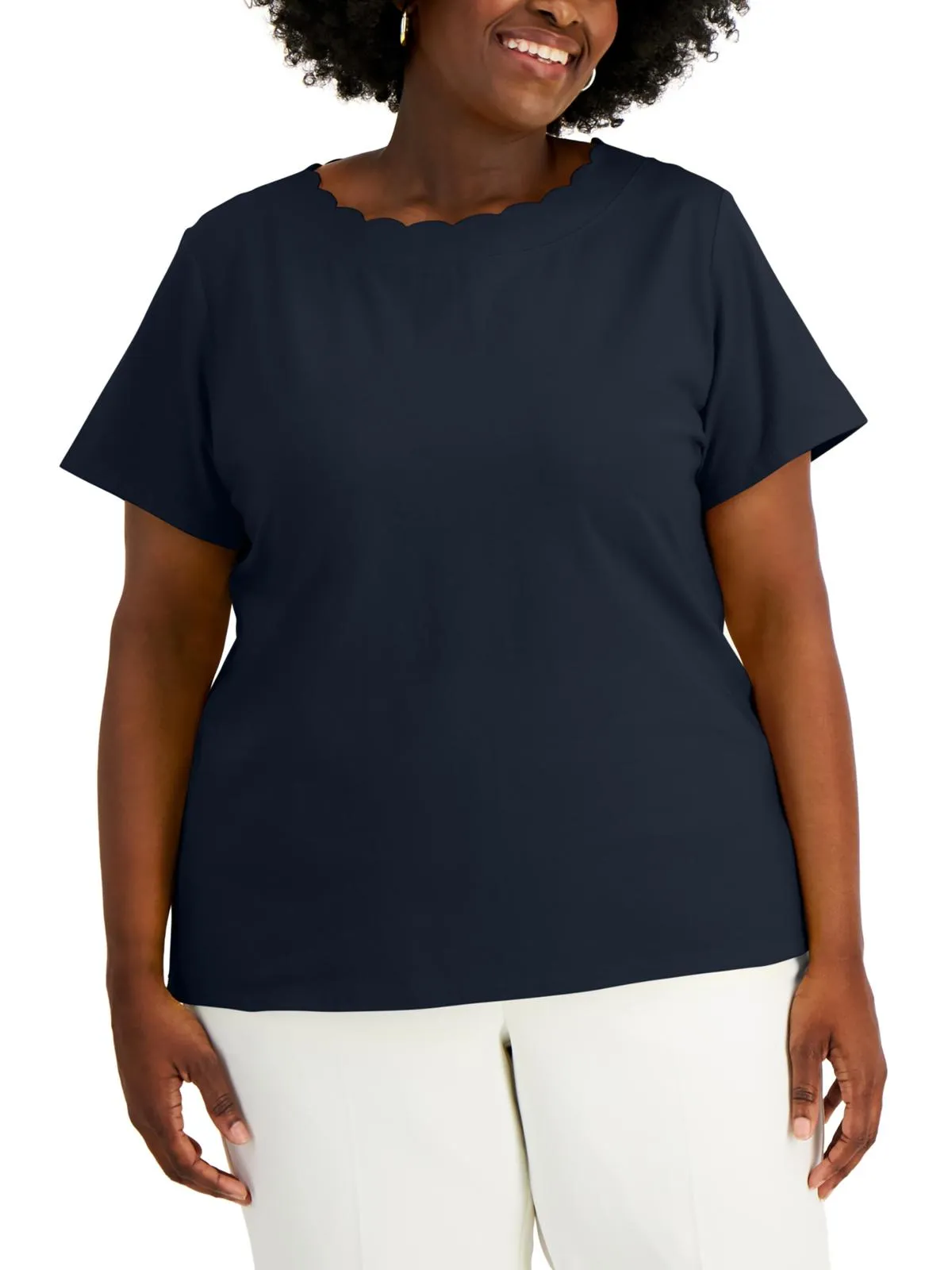 Plus Womens Scalloped Short Sleeve T-Shirt