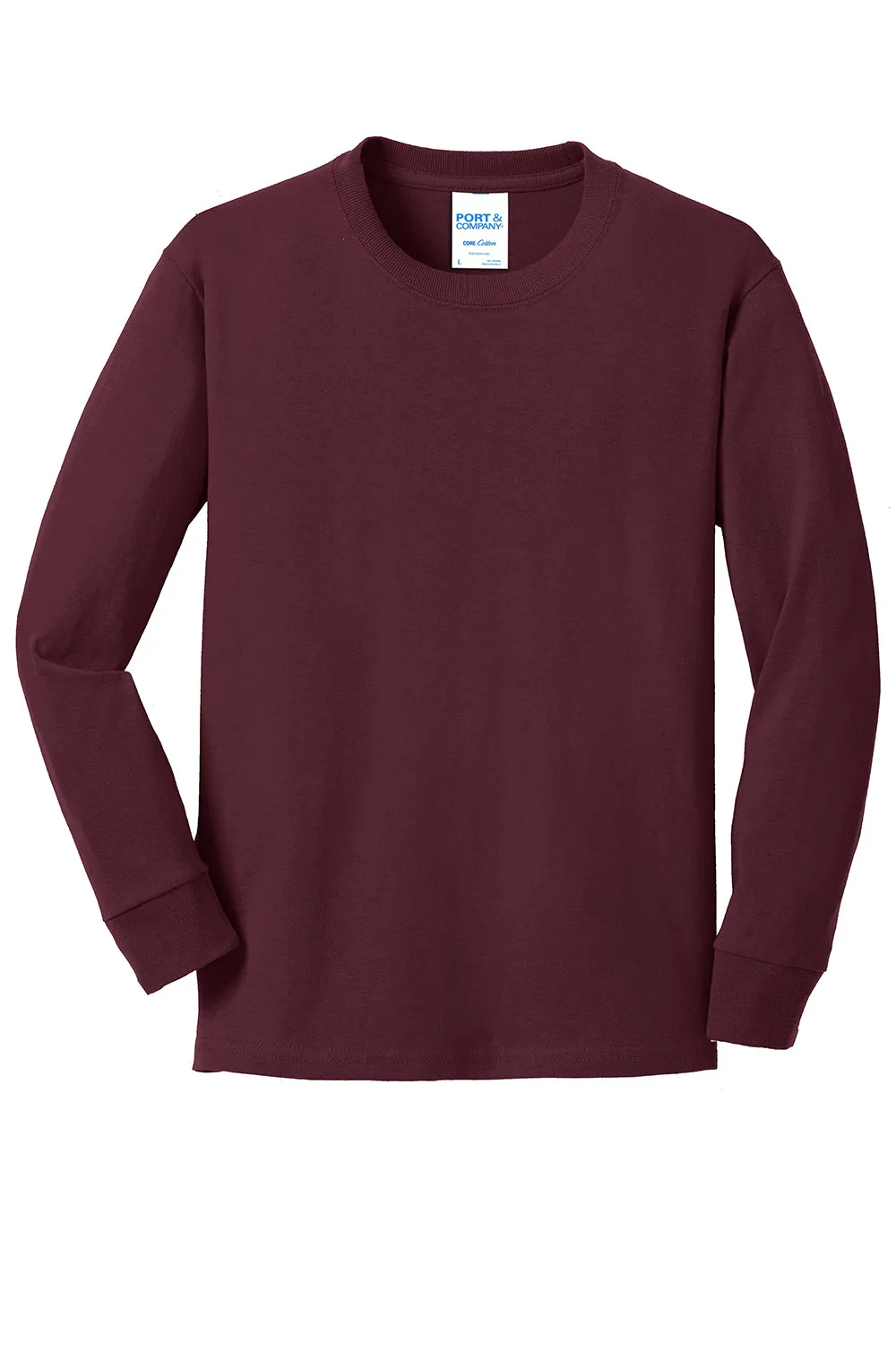 Port & Company Youth Core Long Sleeve Crewneck T-Shirt - Athletic Maroon